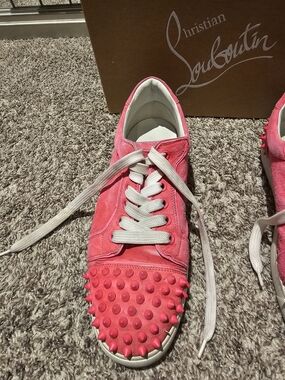 Christian Louboutin Women's Pink Suede Studded Sneaker